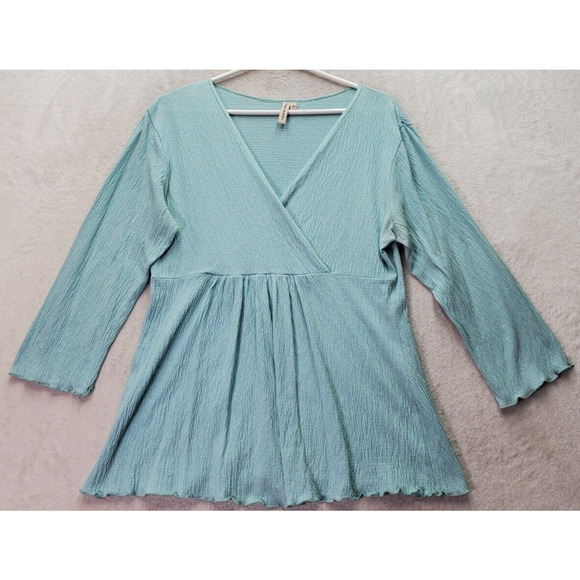 Susan Lawrence Tops - Susan‎ Lawrence Blouse Top Womens XL Blue Long Casual Sleeve Wrap V Neck Pleated